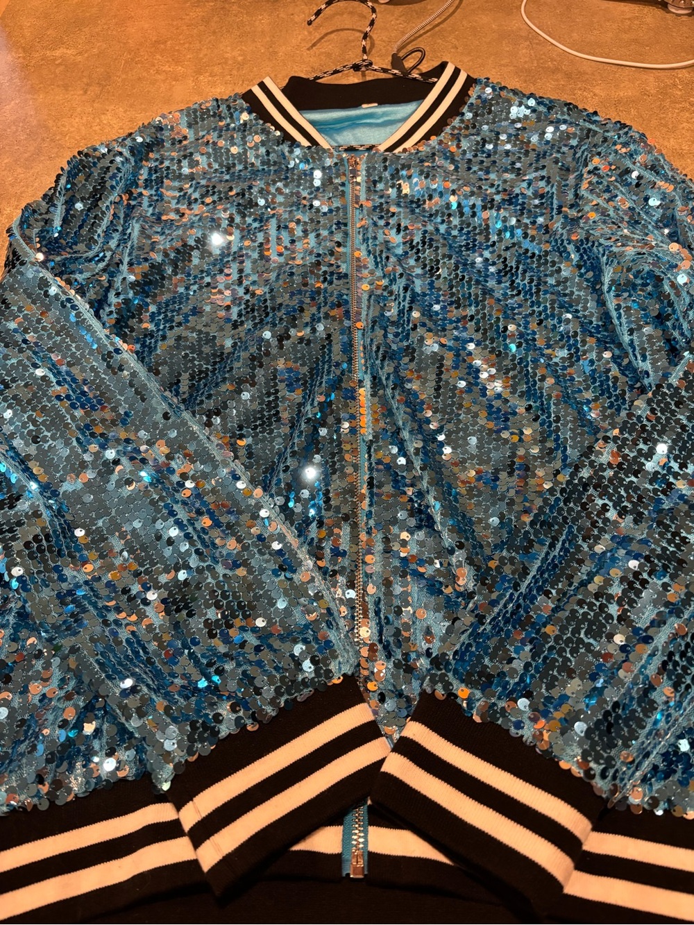 Ladies blue sequin jacket, XL